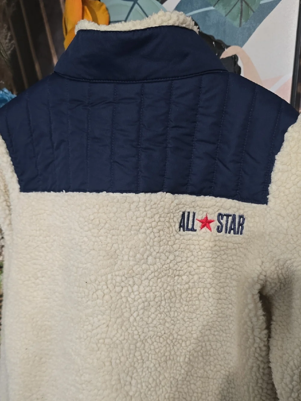 Converse Cream Sherpa Jacket with Navy Accents and Red Trim Boys 8 10